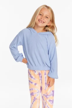 Kids Chaser Brand Star Smiley Semi Cropped Shirred Hoodie Pullover