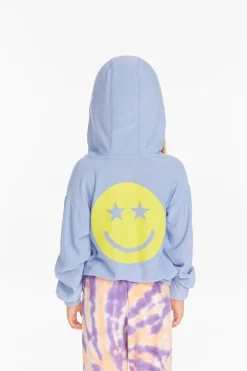 Kids Chaser Brand Star Smiley Semi Cropped Shirred Hoodie Pullover
