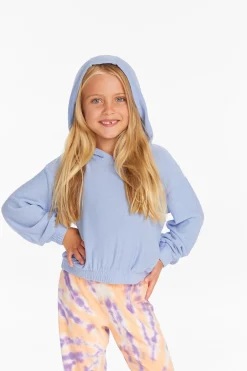 Kids Chaser Brand Star Smiley Semi Cropped Shirred Hoodie Pullover