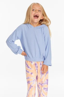 Kids Chaser Brand Star Smiley Semi Cropped Shirred Hoodie Pullover