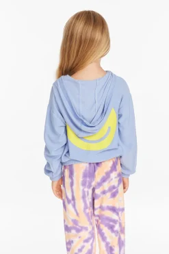 Kids Chaser Brand Star Smiley Semi Cropped Shirred Hoodie Pullover