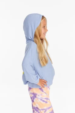 Kids Chaser Brand Star Smiley Semi Cropped Shirred Hoodie Pullover