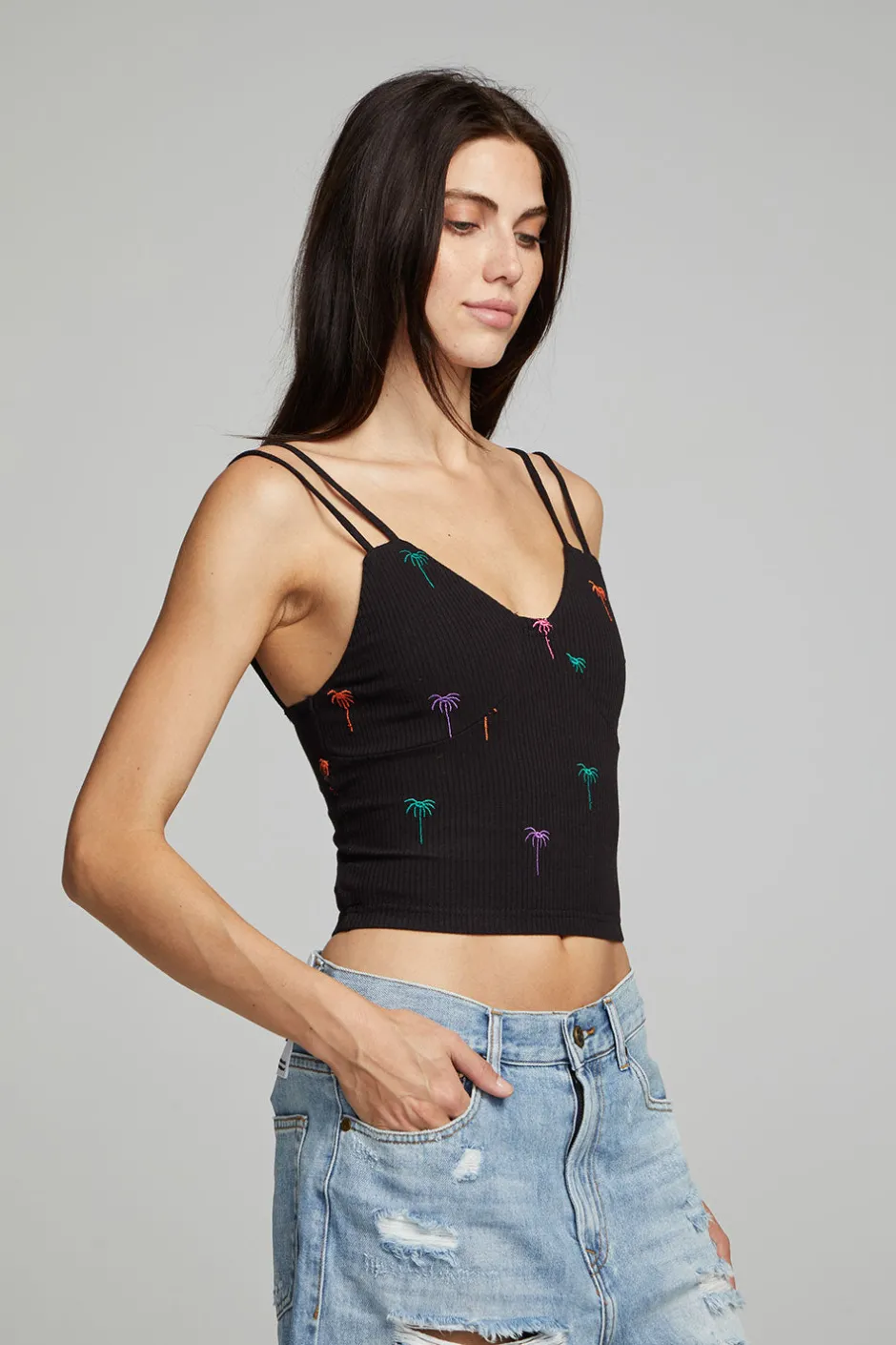 Women Chaser Brand Strand Crop Top - Black Onyx