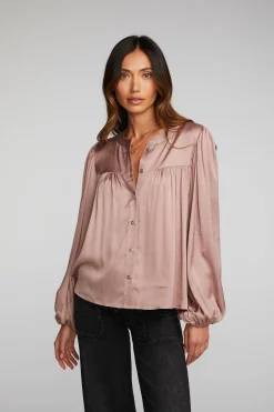 Women Chaser Brand Stretch Silky Woven Button Down