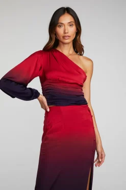 Women Chaser Brand Stretch Silky Woven Cold Shoulder Blouse