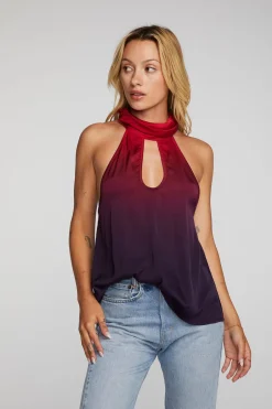 Women Chaser Brand Stretch Silky Woven Halter Top