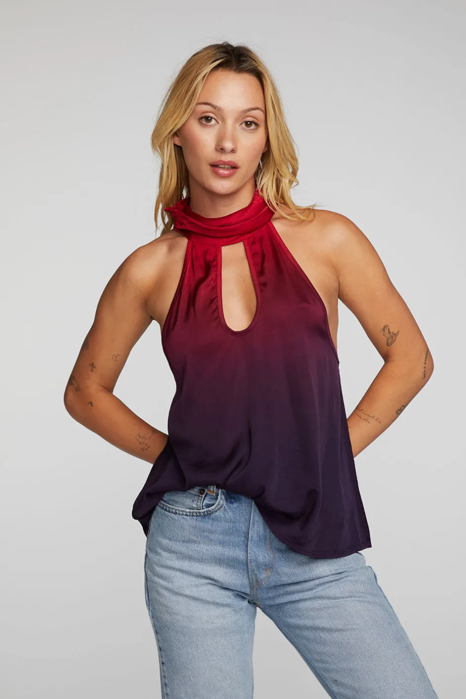 Women Chaser Brand Stretch Silky Woven Halter Top