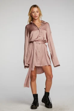 Women Chaser Brand Stretch Silky Woven Shirt Dress