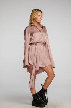 Women Chaser Brand Stretch Silky Woven Shirt Dress
