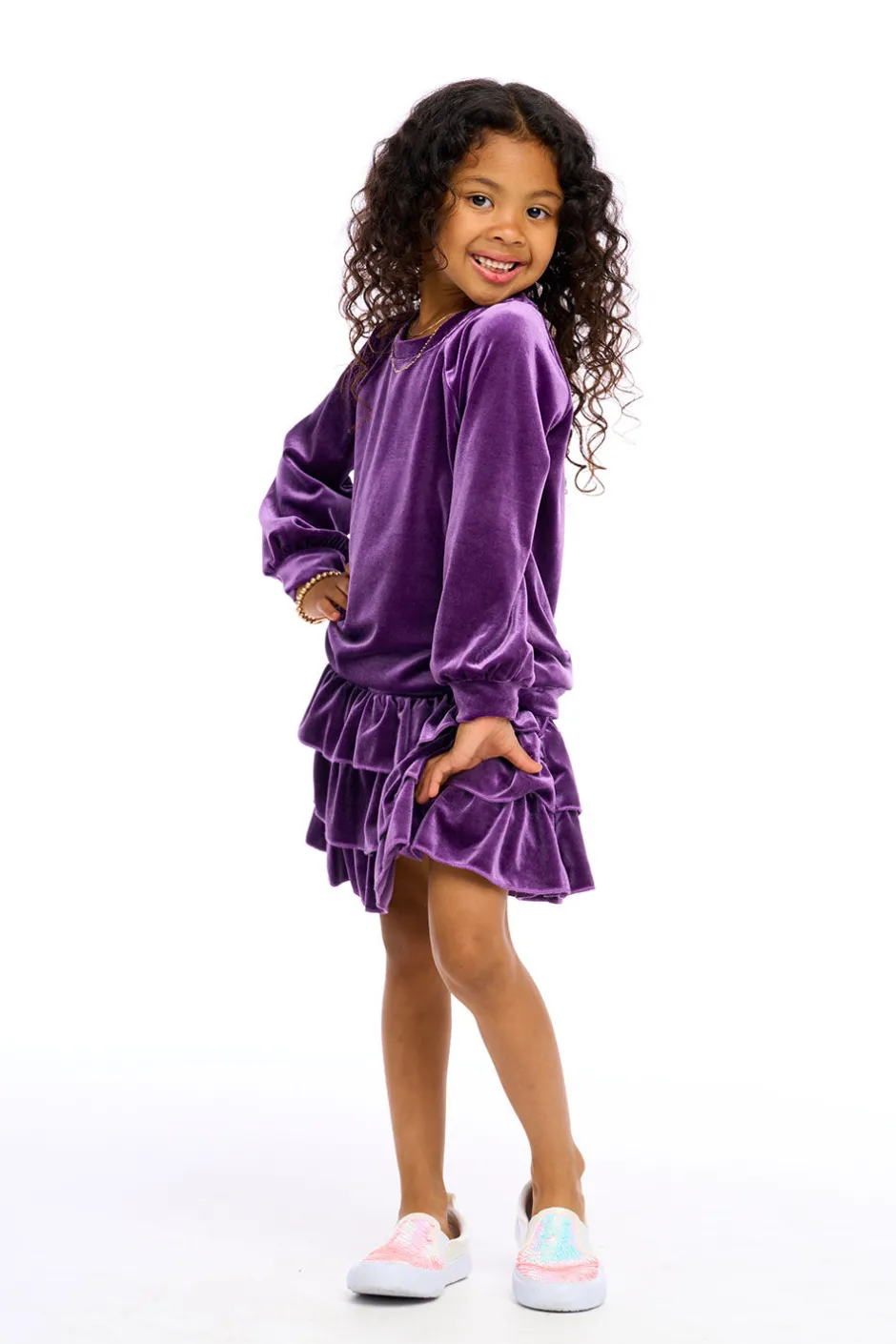 Kids Chaser Brand Stretch Velvet Blouson Sleeve Raglan
