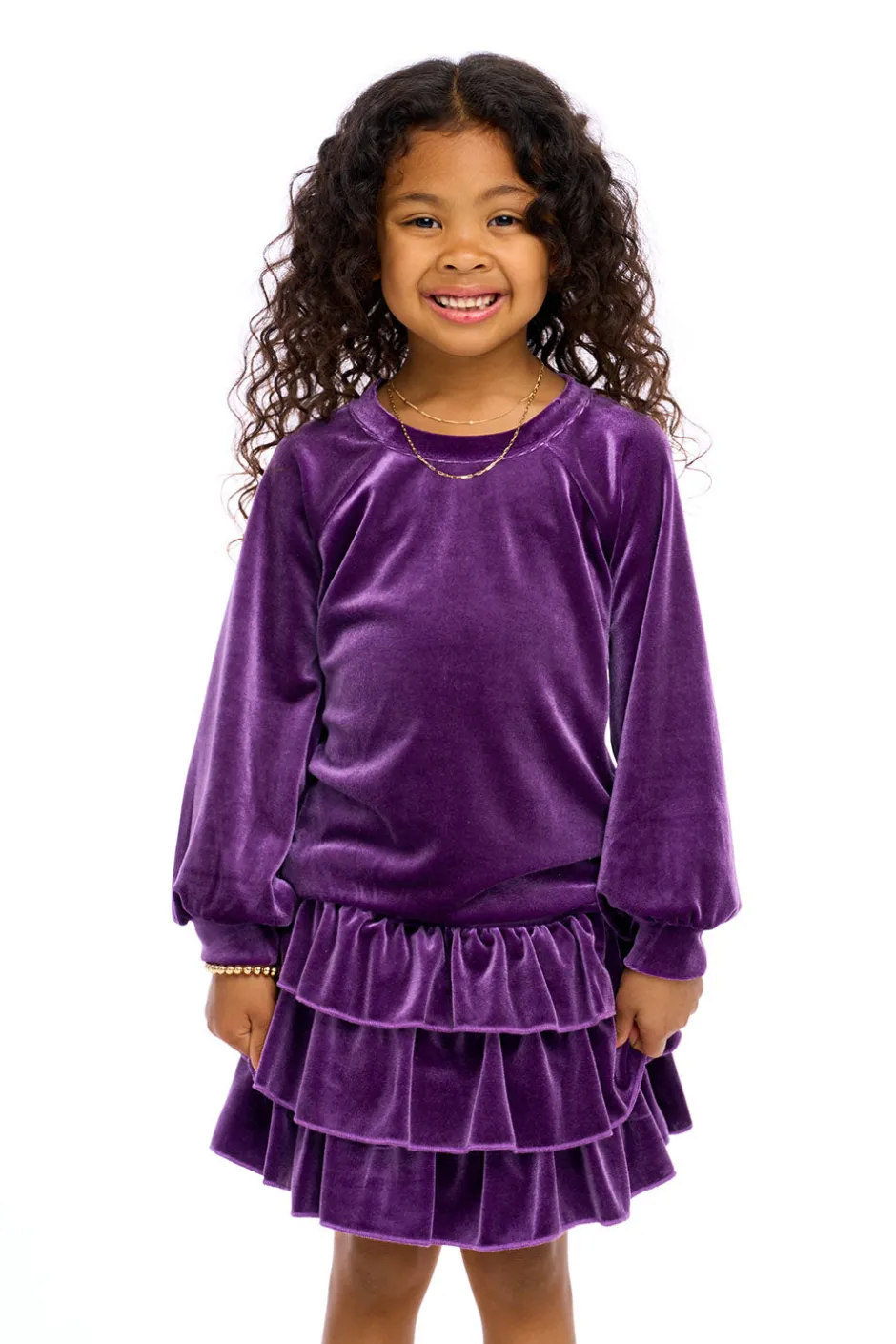 Kids Chaser Brand Stretch Velvet Blouson Sleeve Raglan
