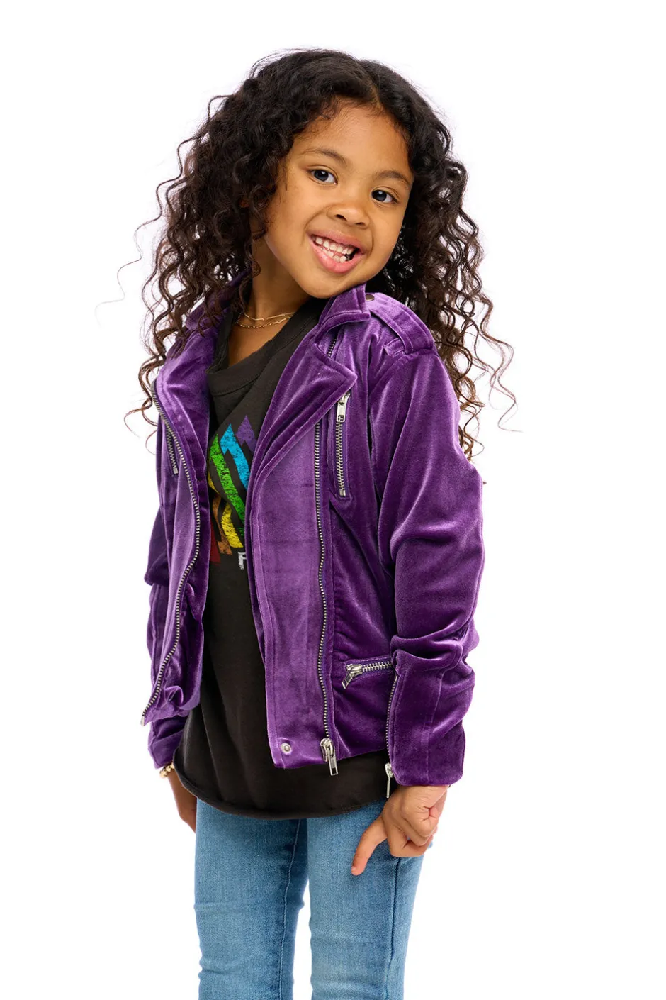 Kids Chaser Brand Stretch Velvet Moto Jacket
