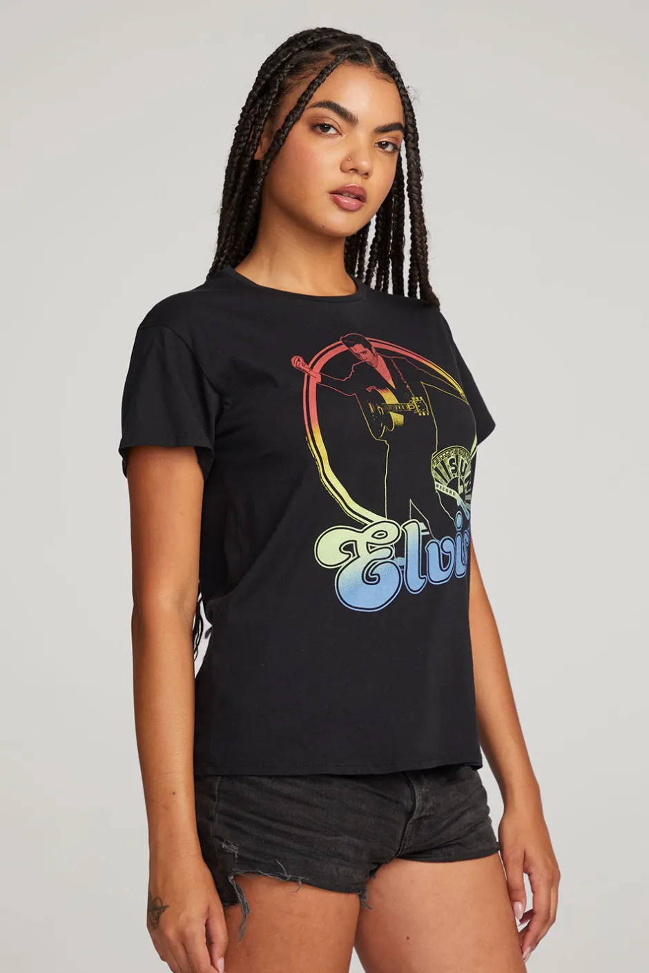 Women Chaser Brand Sun Records Rainbow Elvis Tee