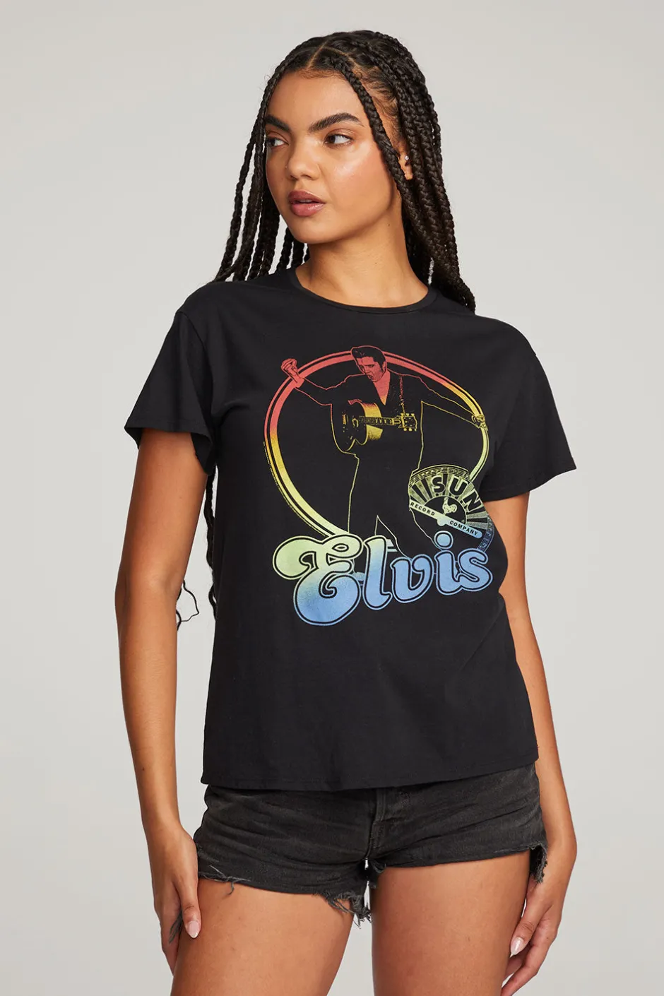 Women Chaser Brand Sun Records Rainbow Elvis Tee