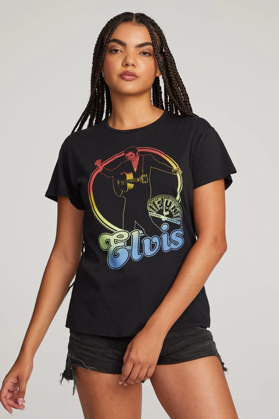Women Chaser Brand Sun Records Rainbow Elvis Tee