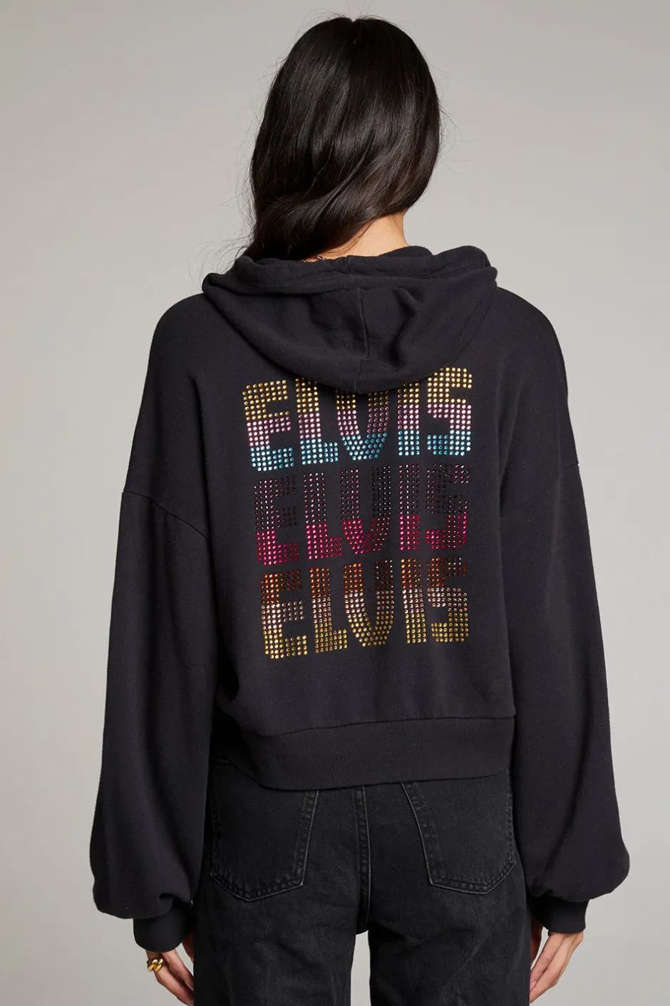 Women Chaser Brand Sun Records Studded Elvis Zip Up Hoodie