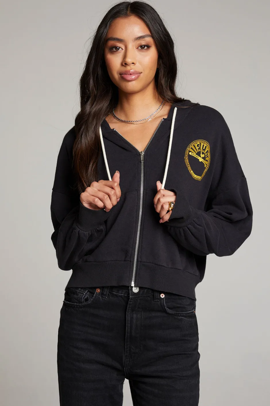 Women Chaser Brand Sun Records Studded Elvis Zip Up Hoodie
