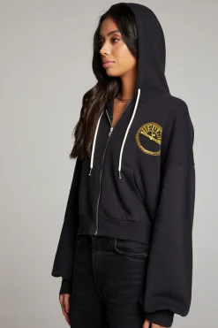 Women Chaser Brand Sun Records Studded Elvis Zip Up Hoodie