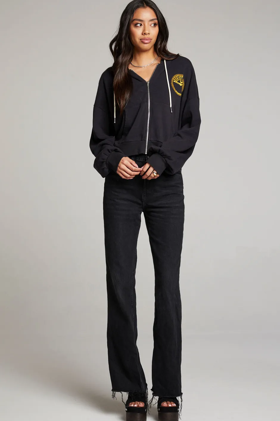 Women Chaser Brand Sun Records Studded Elvis Zip Up Hoodie