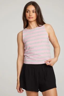 Women Chaser Brand Teague Pastel Lavender And Grey Marl Striped Tank