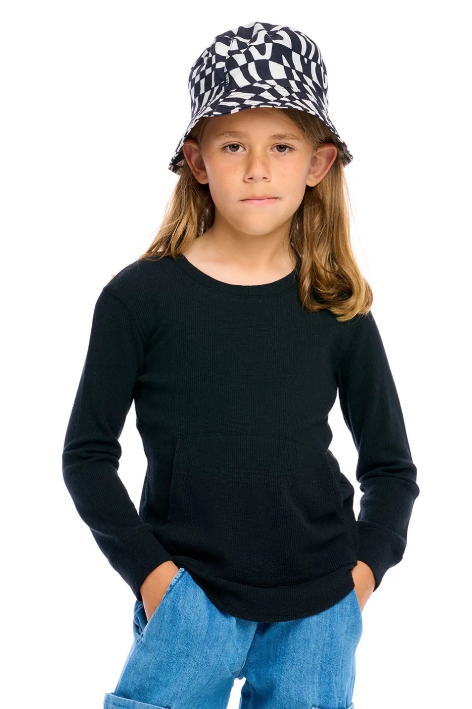 Kids/BOY Chaser Brand Thermal Long Sleeve Crew Neck Shirttail Tee With Kanga Pocket