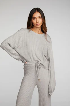 Women Chaser Brand Thermal Waffle Cropped Long Sleeve Tee