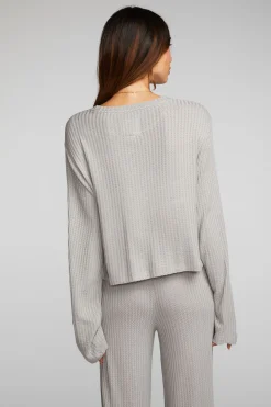 Women Chaser Brand Thermal Waffle Cropped Long Sleeve Tee