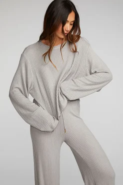 Women Chaser Brand Thermal Waffle Cropped Long Sleeve Tee