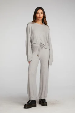 Women Chaser Brand Thermal Waffle Cropped Long Sleeve Tee