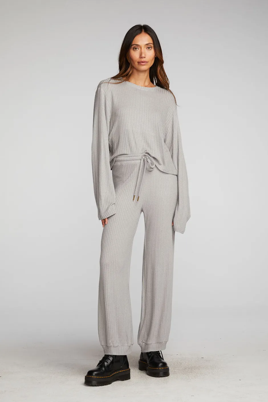 Women Chaser Brand Thermal Waffle Cropped Long Sleeve Tee