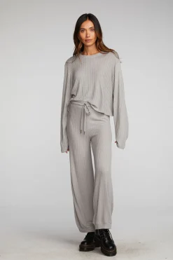 Women Chaser Brand Thermal Waffle Cropped Long Sleeve Tee