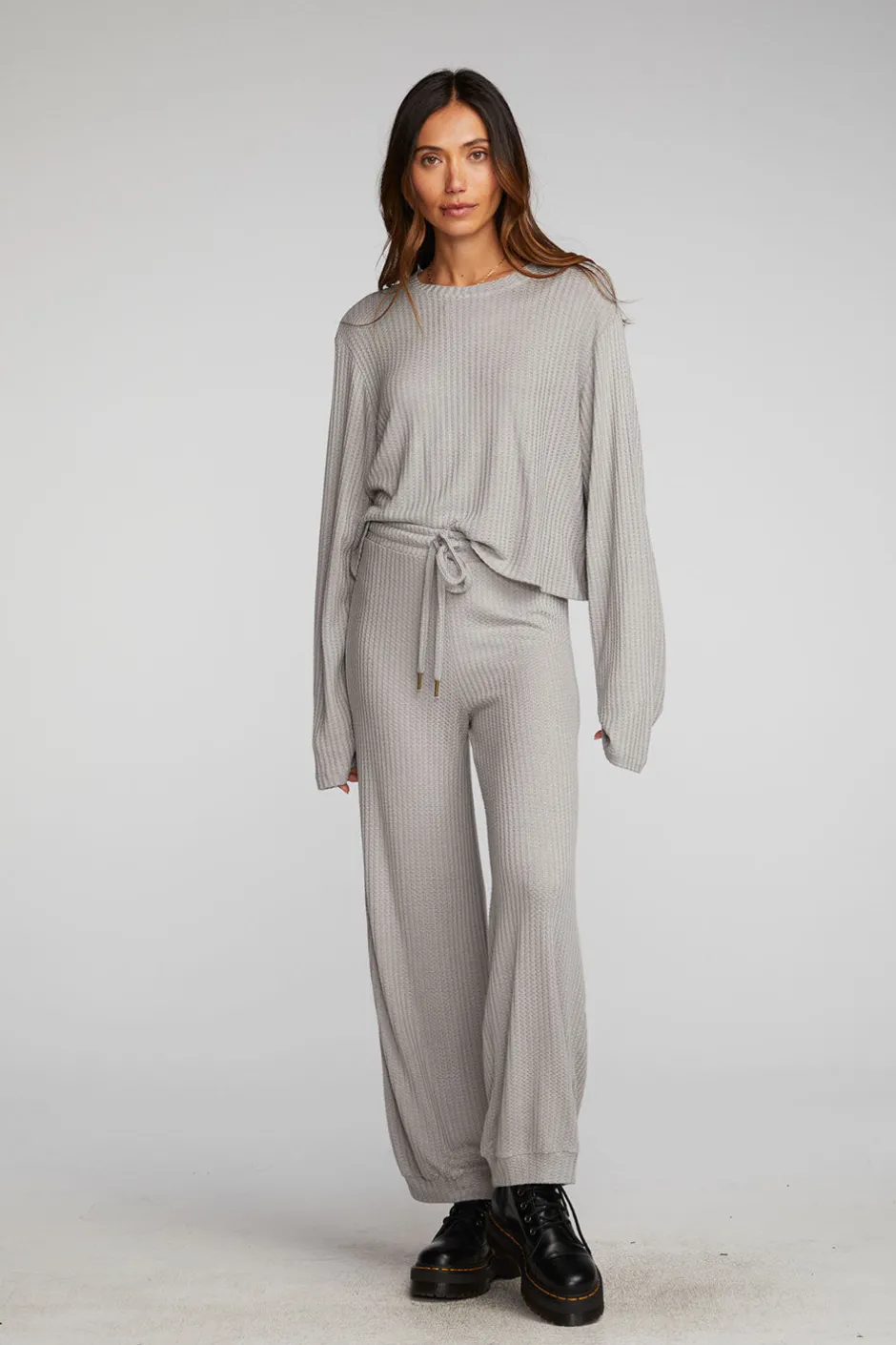 Women Chaser Brand Thermal Waffle Cropped Long Sleeve Tee