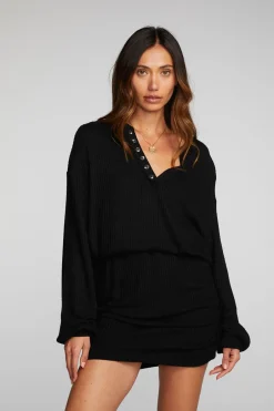 Women Chaser Brand Thermal Waffle Mini Dress With Shirring