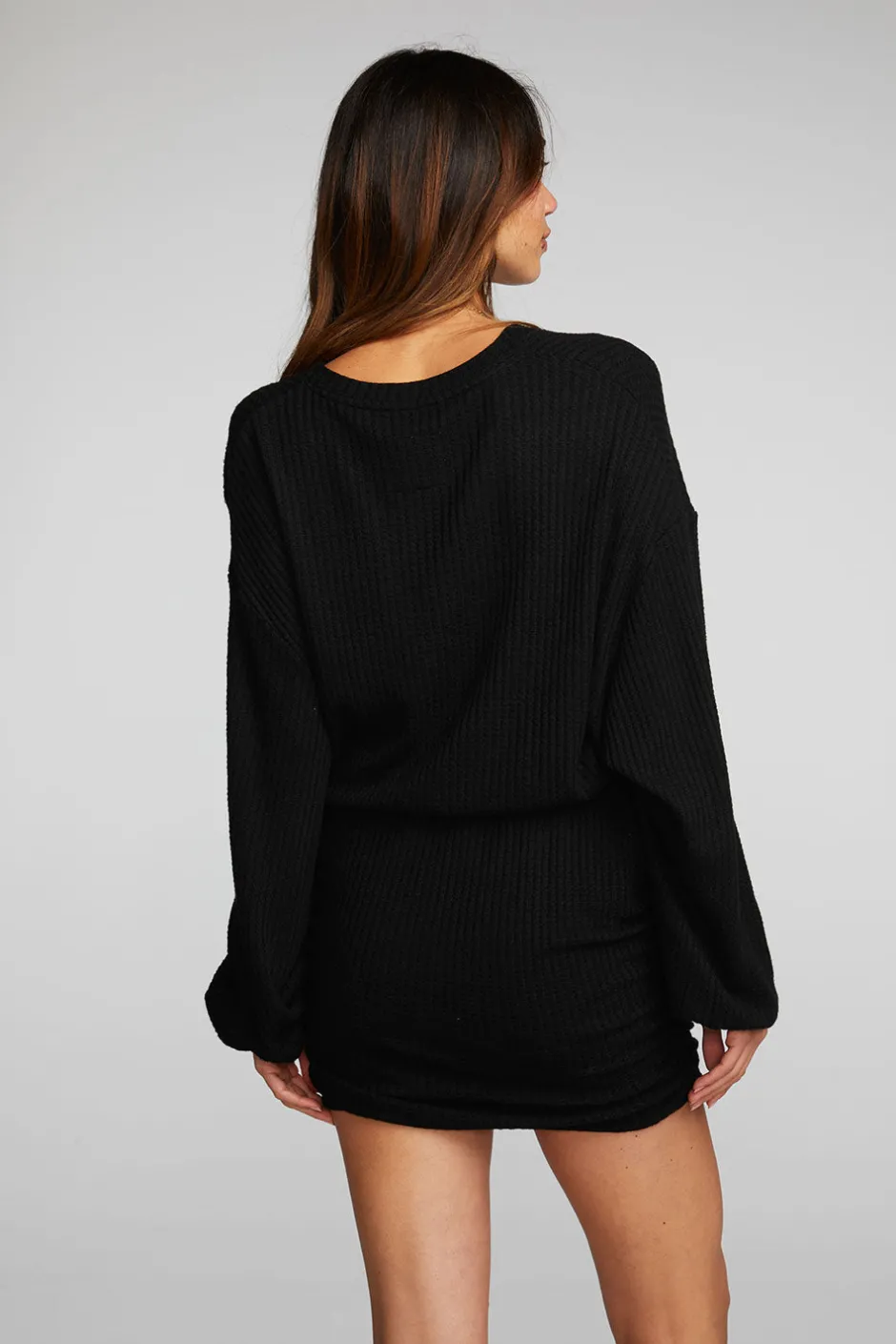 Women Chaser Brand Thermal Waffle Mini Dress With Shirring