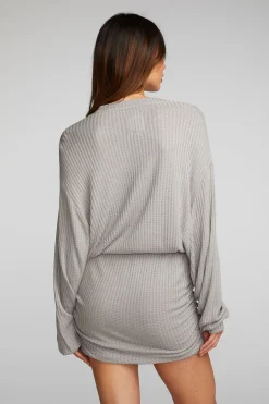 Women Chaser Brand Thermal Waffle Mini Dress With Shirring