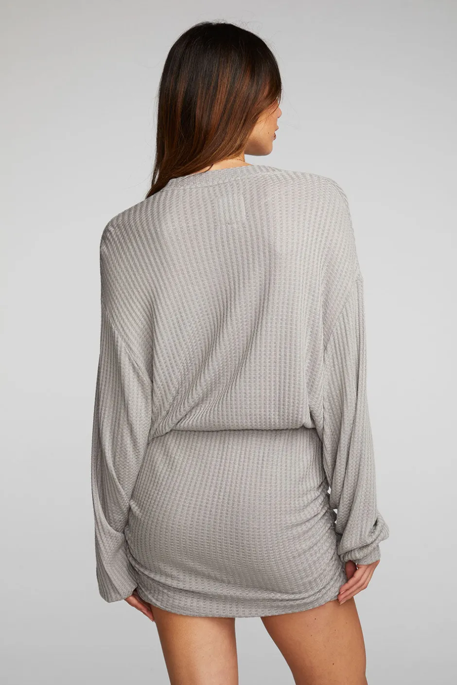 Women Chaser Brand Thermal Waffle Mini Dress With Shirring