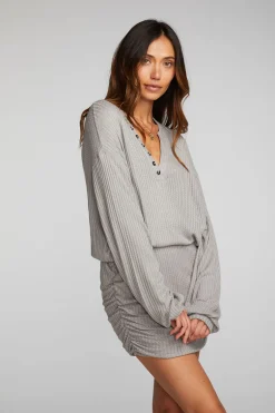 Women Chaser Brand Thermal Waffle Mini Dress With Shirring