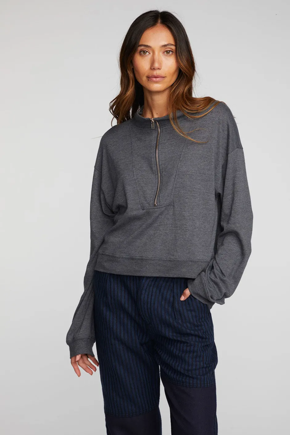 Women Chaser Brand Triblend Half Zip Pullover With Rib