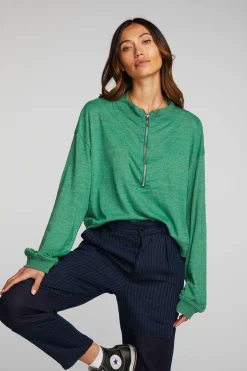 Women Chaser Brand Triblend Half Zip Pullover With Rib