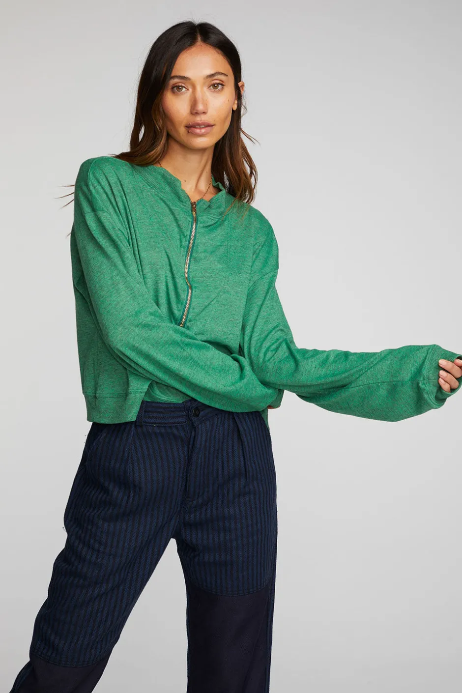 Women Chaser Brand Triblend Half Zip Pullover With Rib