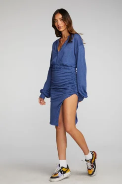 Women Chaser Brand Triblend Midi Dress With Shirring At Waist And Side Slit