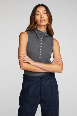 Women Chaser Brand Triblend Rib Knit Button Down Tank