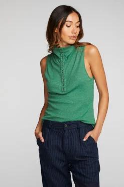 Women Chaser Brand Triblend Rib Knit Button Down Tank