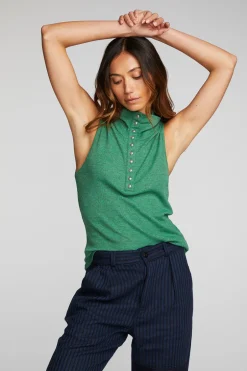 Women Chaser Brand Triblend Rib Knit Button Down Tank