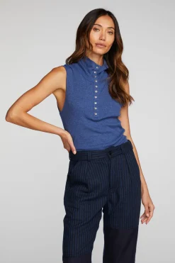 Women Chaser Brand Triblend Rib Knit Button Down Tank