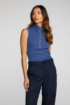 Women Chaser Brand Triblend Rib Knit Button Down Tank