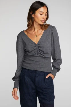 Women Chaser Brand Triblend V-neck Long Sleeve Blouse