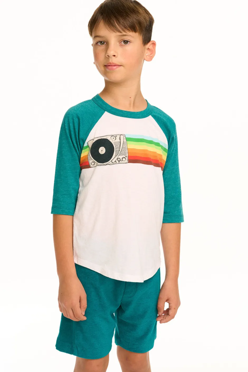 Kids/BOY Chaser Brand Turntable Rainbow Recycled Vintage Jersey Baseball Tee