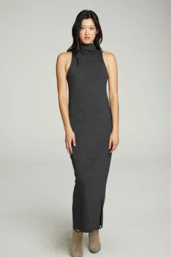 Women Chaser Brand Turtle Neck Tank Maxi Dress With Side Slits
