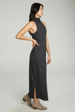 Women Chaser Brand Turtle Neck Tank Maxi Dress With Side Slits